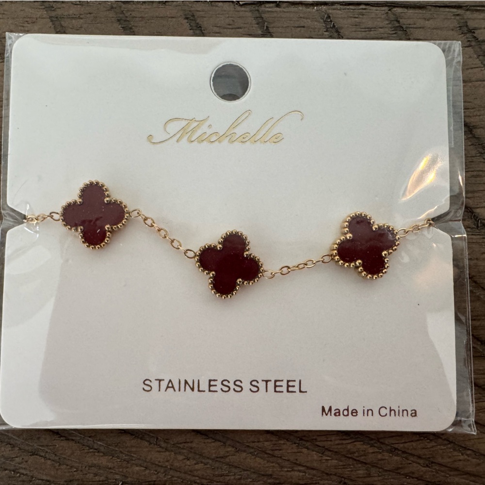 Gold and Red Clover Bracelet